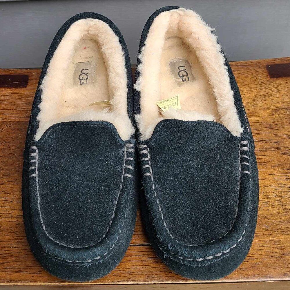 UGG Black Ansley Suede Shearling Slippers size 7
